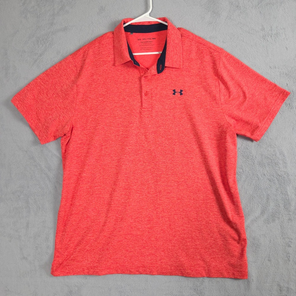 Under Armour Playoff Polo Mens XXL Orange Red Excellent Short Sleeve Golf Shirt